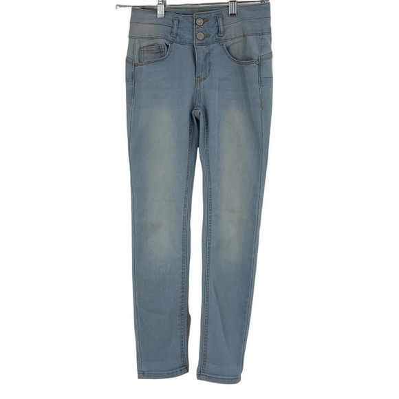 Womens Wax Jeans Size 1 Jr Crop Skinny Light Wash Butt I Love You Wide Belt 0561 - Picture 1 of 7